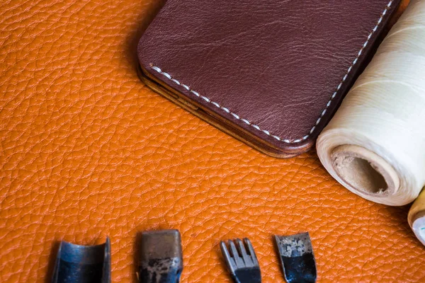 Handmade leather man wallet with tool