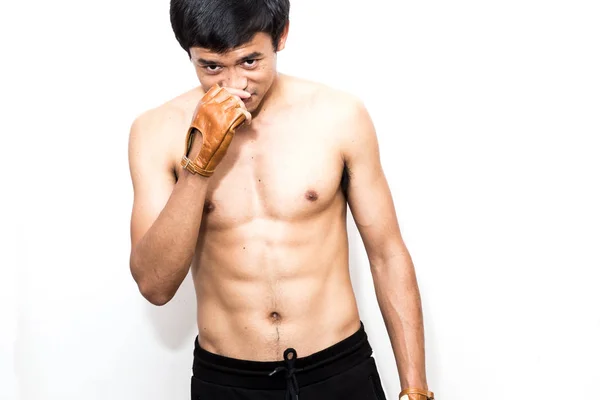 Frisk Atletisk Ung Asiatisk Muskel Man Isolerade Vit Bakgrund — Stockfoto