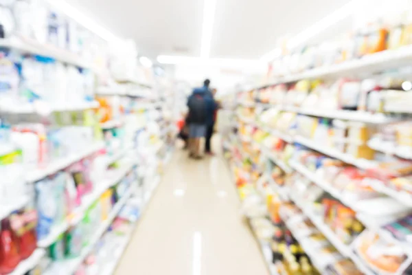 Blurred shelf in supermarket food store, Consumer concept