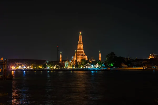 Night Scene View Wat Arun Temple Chao Phraya River Bangkok — Stock Photo, Image