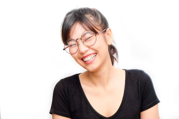 笑顔のメガネ アジア自信を持ってファッションの女性 — ストック写真