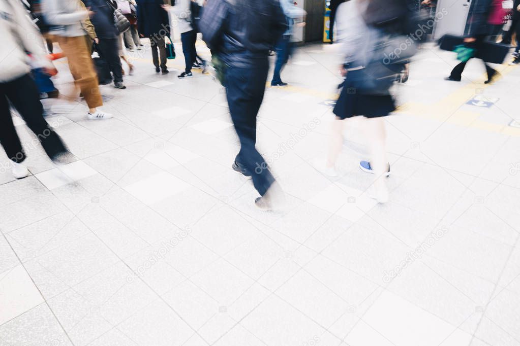 Blurred Business People Rushing for Travel in Train Station Trip