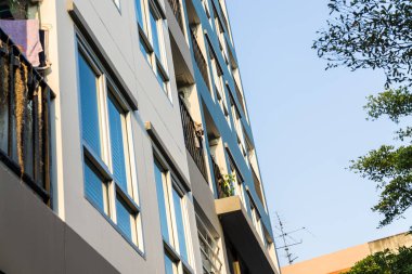 Yeşil ağaç yaprakları ile bina kat mülkiyeti