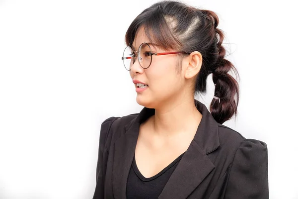 Business women with glasses thinking and say something — Stock Photo, Image