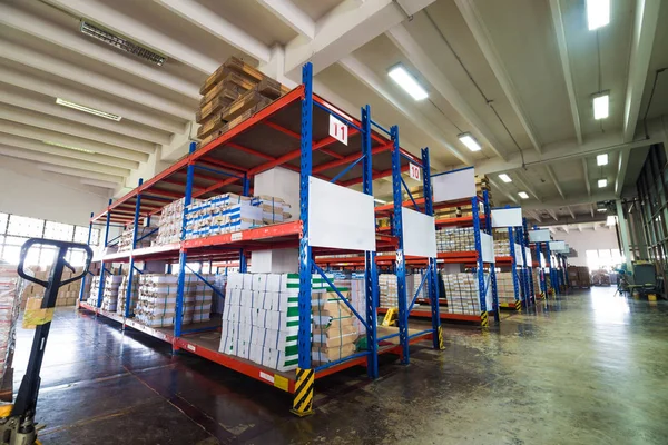 Rows Shelves Boxes Interior Warehouse Logistic Concept — Stock Photo, Image