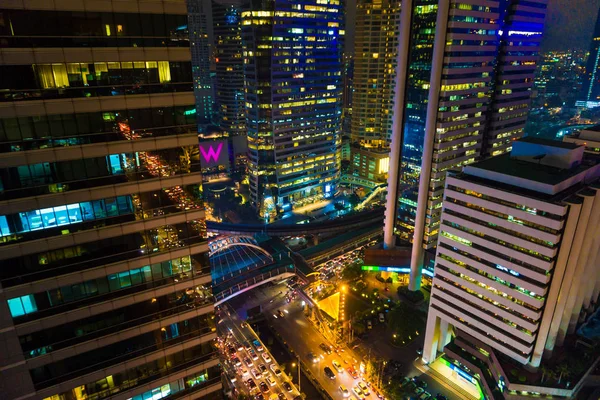 Közlekedési Dugó Ban Modern Város Épület Autó Fény Mozgásának Éjjel — Stock Fotó