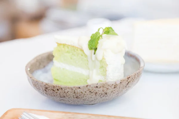 Matcha Πράσινο Τσάι Κέικ Λευκό Πίνακα Γλυκό Γευστικά — Φωτογραφία Αρχείου