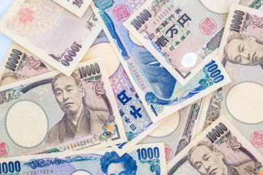 Japon para birimi yen arka plan, Jpy para banknot