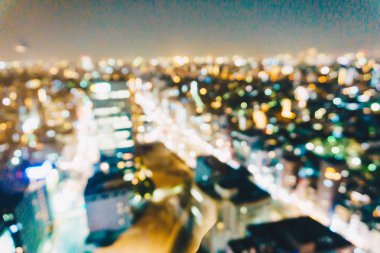 Gece trafik bulanık bokeh ışıklar Kavşağı road, Tokyo city, Japonya