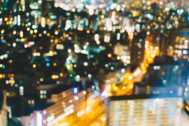 Gece trafik bulanık bokeh ışıklar Kavşağı road, Tokyo city, Japonya