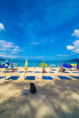 Sandalye ve şemsiye Tropical Beach Palm kum