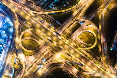Kentsel gece trafik araç hafif üstten görünüm, Bangkok taşıma, Tayland ile
