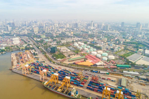 Top View Container Ship Import Export Business Logistic Crane Bangkok — Stock Photo, Image