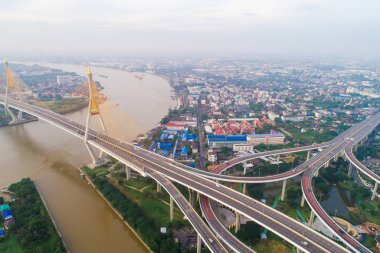 Daire trafik yol kavşak üstten görünüm, Bangkok Tayland