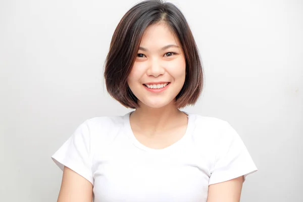 Asiatiska Företag Student Sexiga Kvinnor Leende Vit Bakgrund Porträtt Mysiga — Stockfoto
