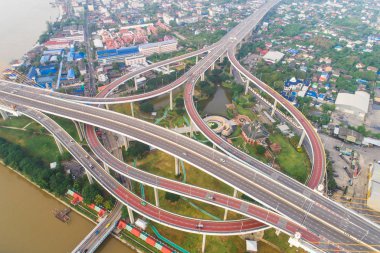 Daire trafik yol kavşak üstten görünüm, Bangkok Tayland