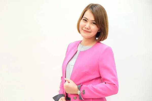 Business Smart Asiatiska Kvinnor Sjukvård Koncept Rosa Färg Vit Bakgrund — Stockfoto