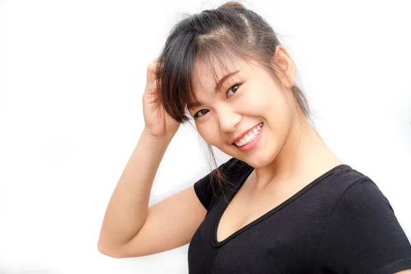 Portrait Asian Beautiful Women Face Smiling White Background — Stock Photo, Image