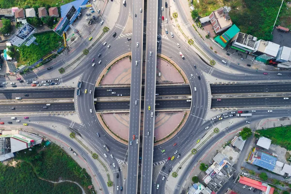 Vista Aérea Intersección Tráfico Calle Ciudad Mirar Hacia Abajo Con — Foto de Stock