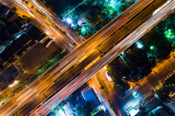 Night traffic 3 angle junction road with car light