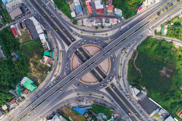 Verkehr Kreisverkehr Verkehrsknotenpunkt Straße Mit Auto Luftaufnahme — Stockfoto