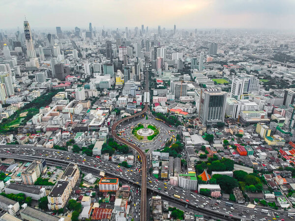 Aerial view of Bangkok building skyscraper at Victory monument business district, Thailand