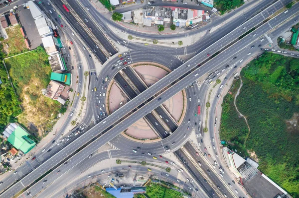 Traffic roundabout circle road aerial view day time