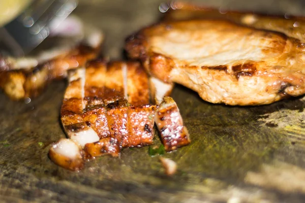 Barbacoa Corte Cerdo Frito Madera Alimentos Grasos —  Fotos de Stock