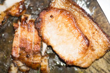 Kızarmış domuz Barbekü ahşap, yağ gıda kesme