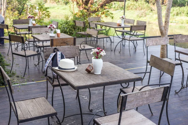 Mesa Café Vazia Com Cadeira Loja Café Vintge Decoração Alimentos — Fotografia de Stock