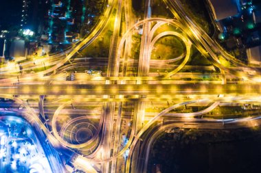 Gece trafik havadan görünümü araç hafif hareket junction city yol