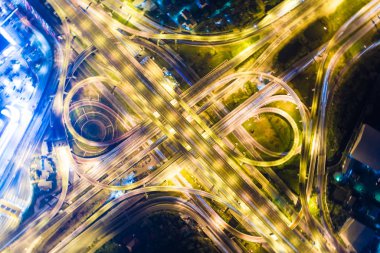 Gece trafik havadan görünümü araç hafif hareket junction city yol