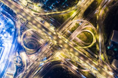 Gece trafik havadan görünümü araç hafif hareket junction city yol
