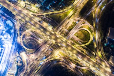 Gece trafik havadan görünümü araç hafif hareket junction city yol