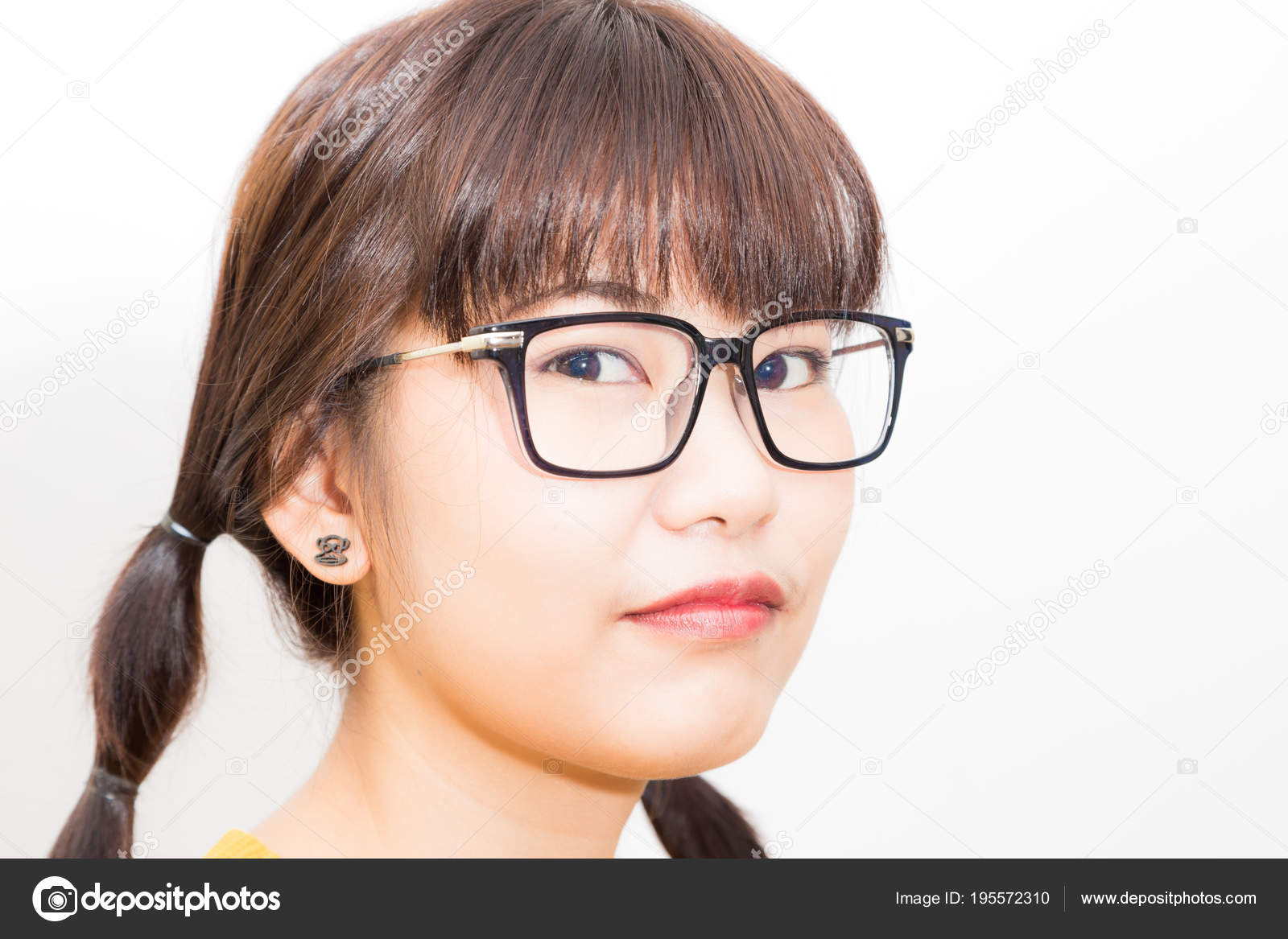 Cute Funny Asian Women Glasses White Background Stock Photo