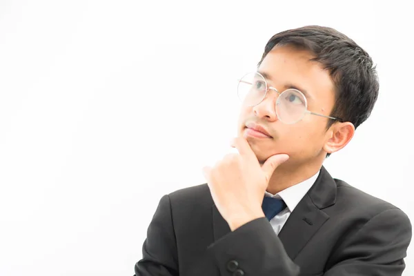 Negocio asiático hombre ojo gafas pensamiento algunos idea —  Fotos de Stock