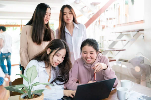 Business women team discussion work with laptop