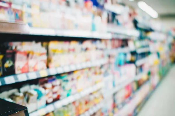 Abstracto Borroso Alimentos Bebidas Estante Supermercado Con Bokeh —  Fotos de Stock