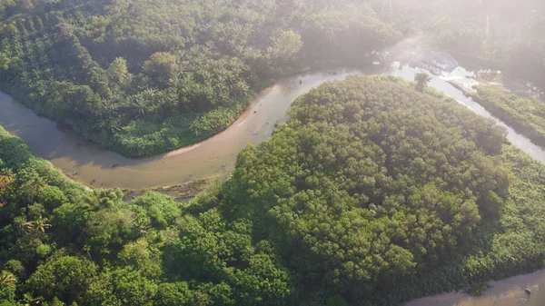 Tropikal Yağmur Ormanı Nehri Sabah Güneşiyle Tayland Hava Sahasının Güneyi — Stok fotoğraf