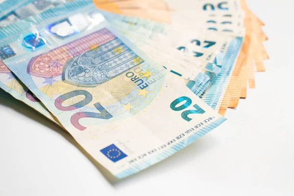 Euro Bill Money Note Pile Bundle White Background Business Finance — Stock Photo, Image