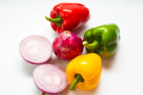 Bunte Verschiedene Gesunde Essen Frisches Tropisches Gemüse Auf Weißem Hintergrund — Stockfoto