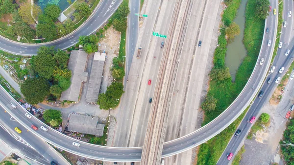 Transporte Estrada Cidade Junção Com Vista Aérea Rotunda — Fotografia de Stock