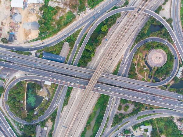 Transport junction city road with roundabount aerial view