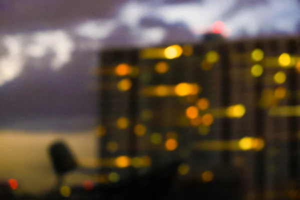 Blurred Bokeh City Building Light Sunset Colorful Sky Cloud Business — Stock Photo, Image