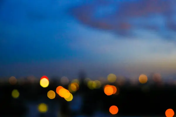 Unscharfe Bokeh Stadt Gebäude Licht Sonnenuntergang Mit Bunten Himmel Wolke — Stockfoto