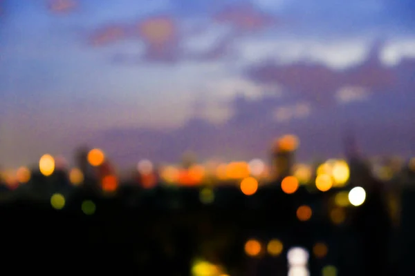 Blurred Bokeh City Building Light Sunset Colorful Sky Cloud Business — Stock Photo, Image