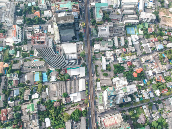 Aerial view office building in central of city Bangkok Thailand
