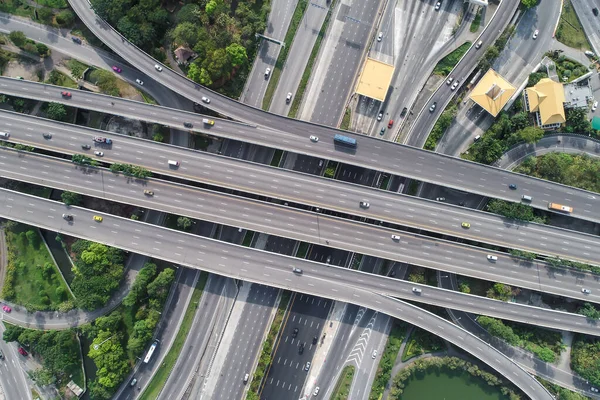 Aerial view intersection coty cross road with vehicle