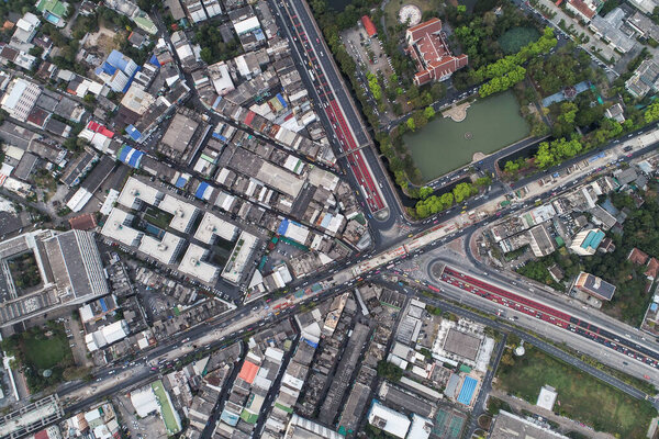 Modern city office block building aerial view Bangkok Thailand