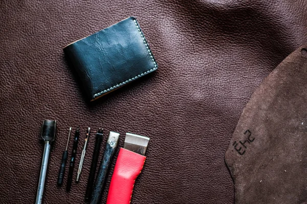 Genuine Leather Wallet Handmade Leather Background Craftsmanship Object — Stock Photo, Image